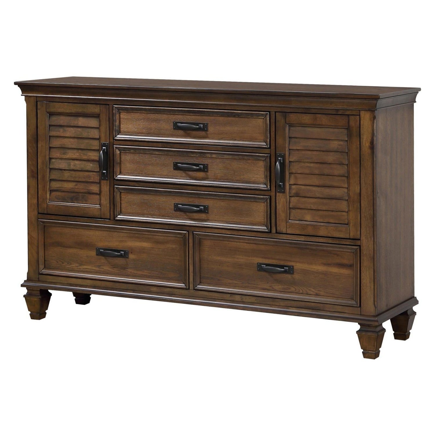 Franco 5-drawer Dresser with 2 Louvered Doors Burnished Oak 200973