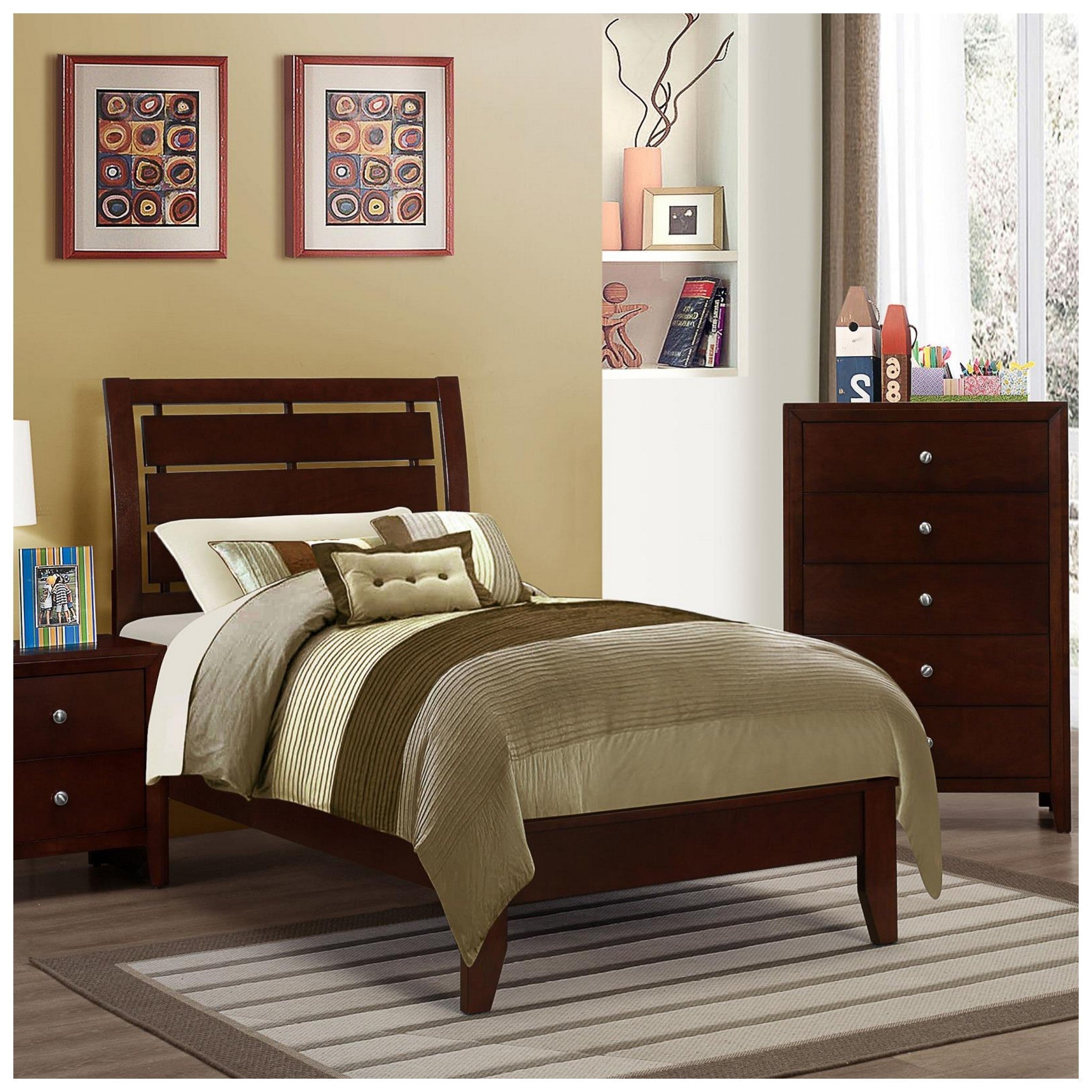 Serenity Twin Panel Bed with Cut-out Headboard Rich Merlot 201971T