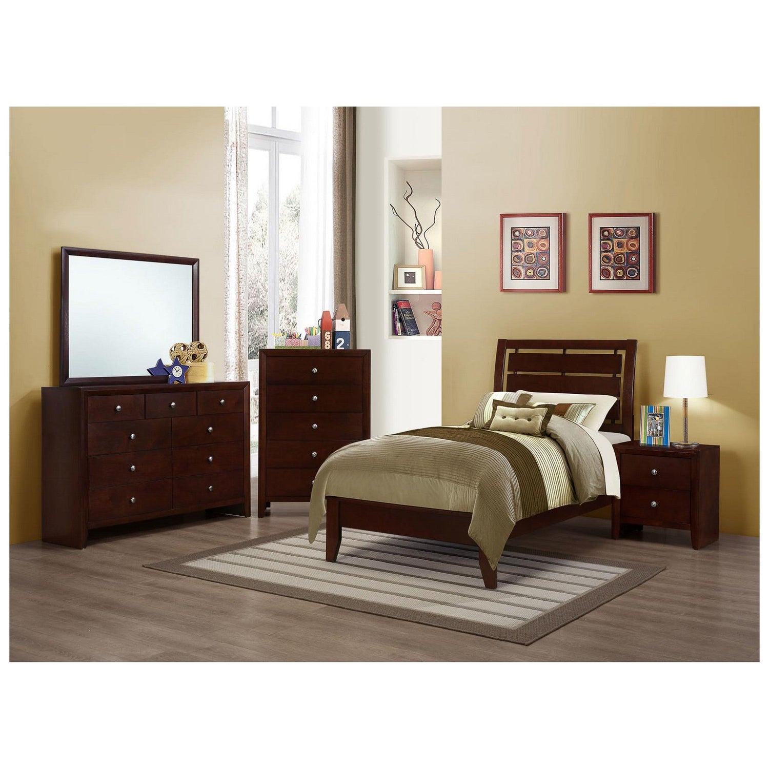 Serenity Twin Panel Bed with Cut-out Headboard Rich Merlot 201971T