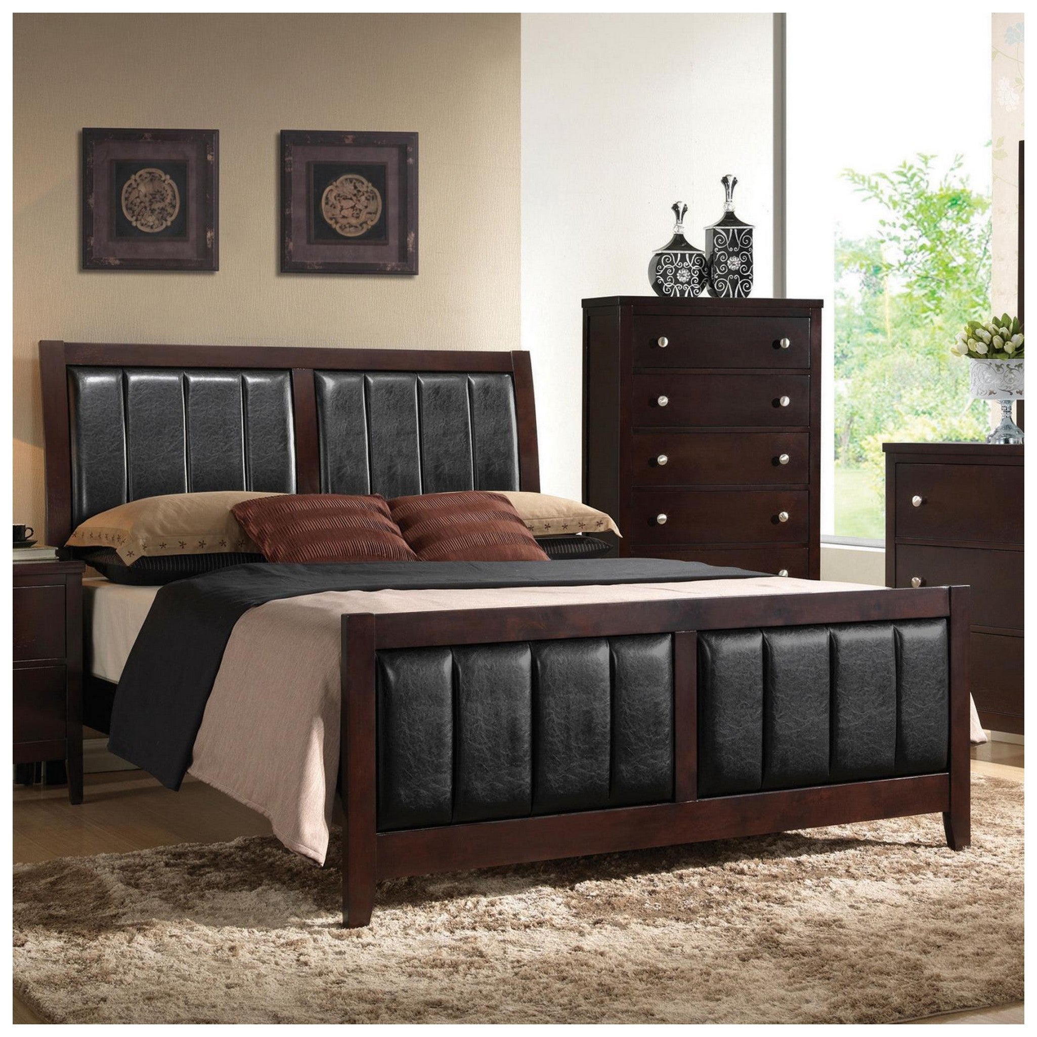 Carlton Queen Upholstered Bed Cappuccino and Black 202091Q