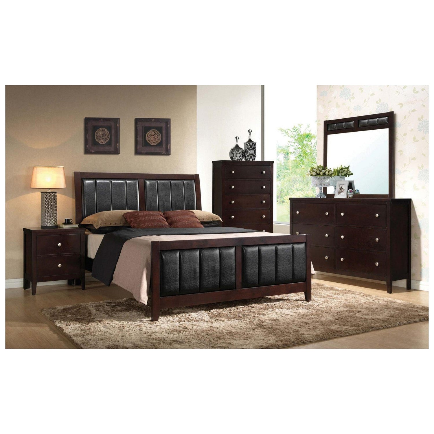 Carlton Queen Upholstered Bed Cappuccino and Black 202091Q