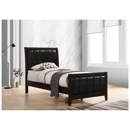 Carlton Twin Upholstered Panel Bed Cappuccino and Black 202091T