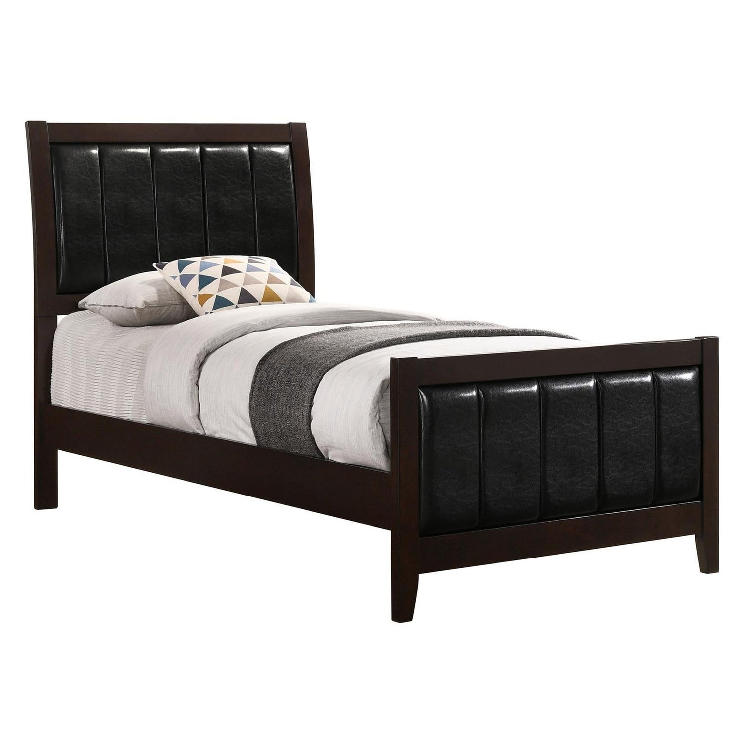 Carlton Twin Upholstered Panel Bed Cappuccino and Black 202091T