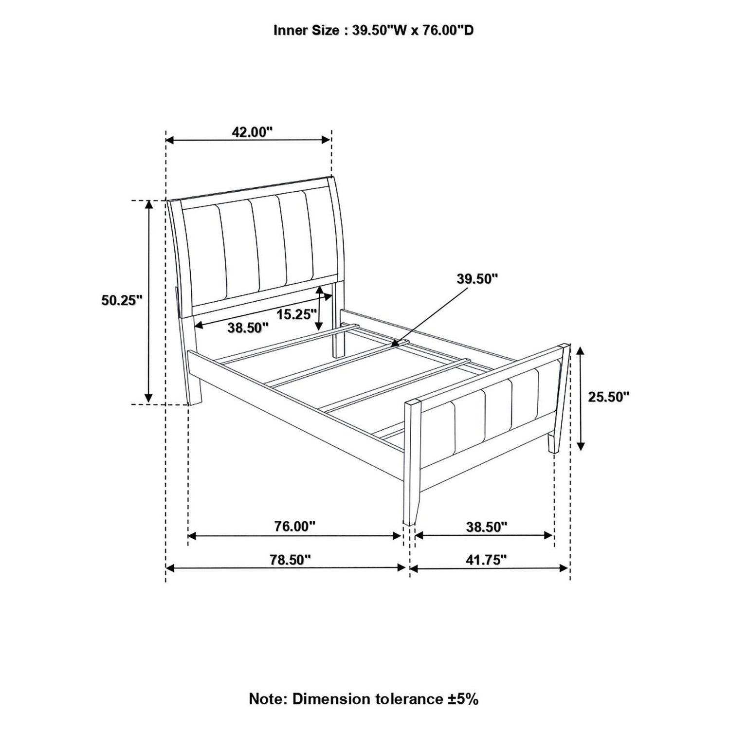 Carlton Twin Upholstered Panel Bed Cappuccino and Black 202091T