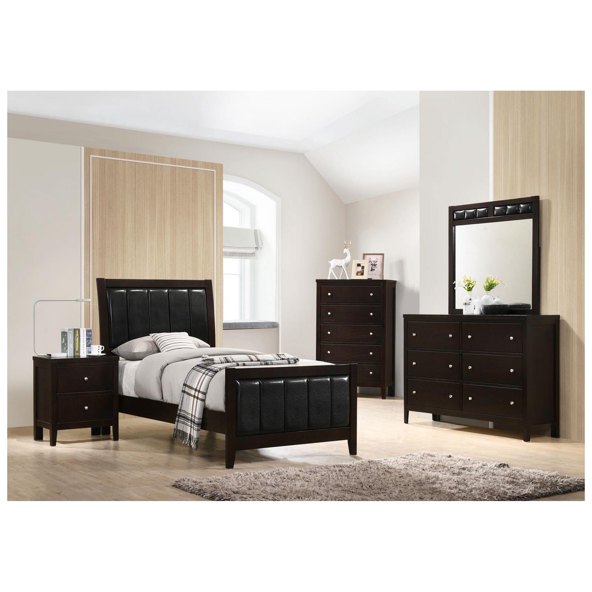 Carlton Twin Upholstered Panel Bed Cappuccino and Black 202091T