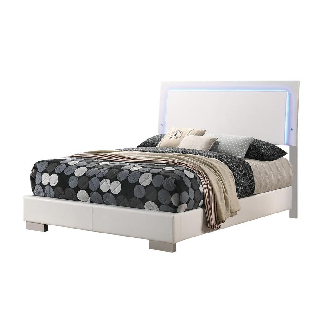 Felicity Full Panel Bed with LED Lighting Glossy White 203500F