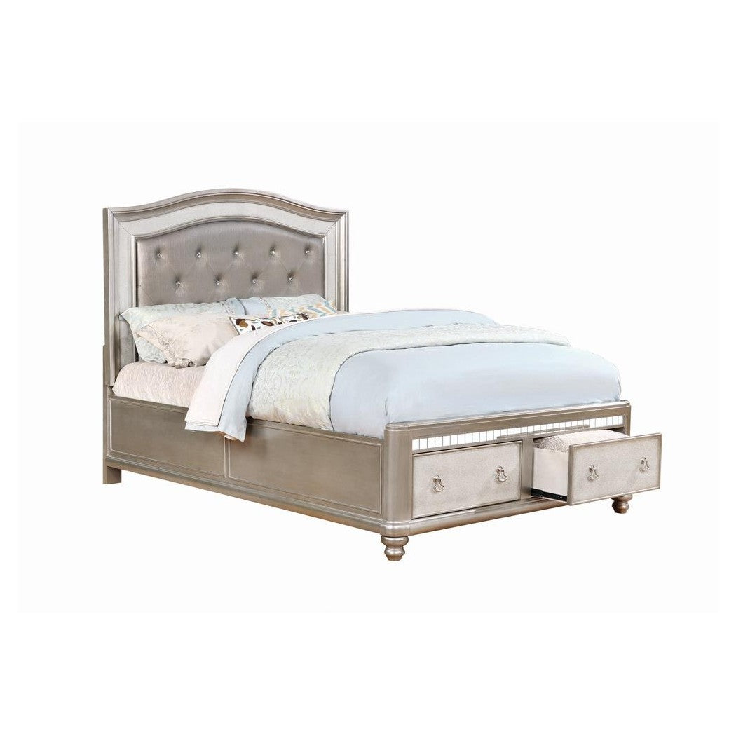 Bling Game Upholstered Storage Queen Bed Metallic Platinum 204180Q