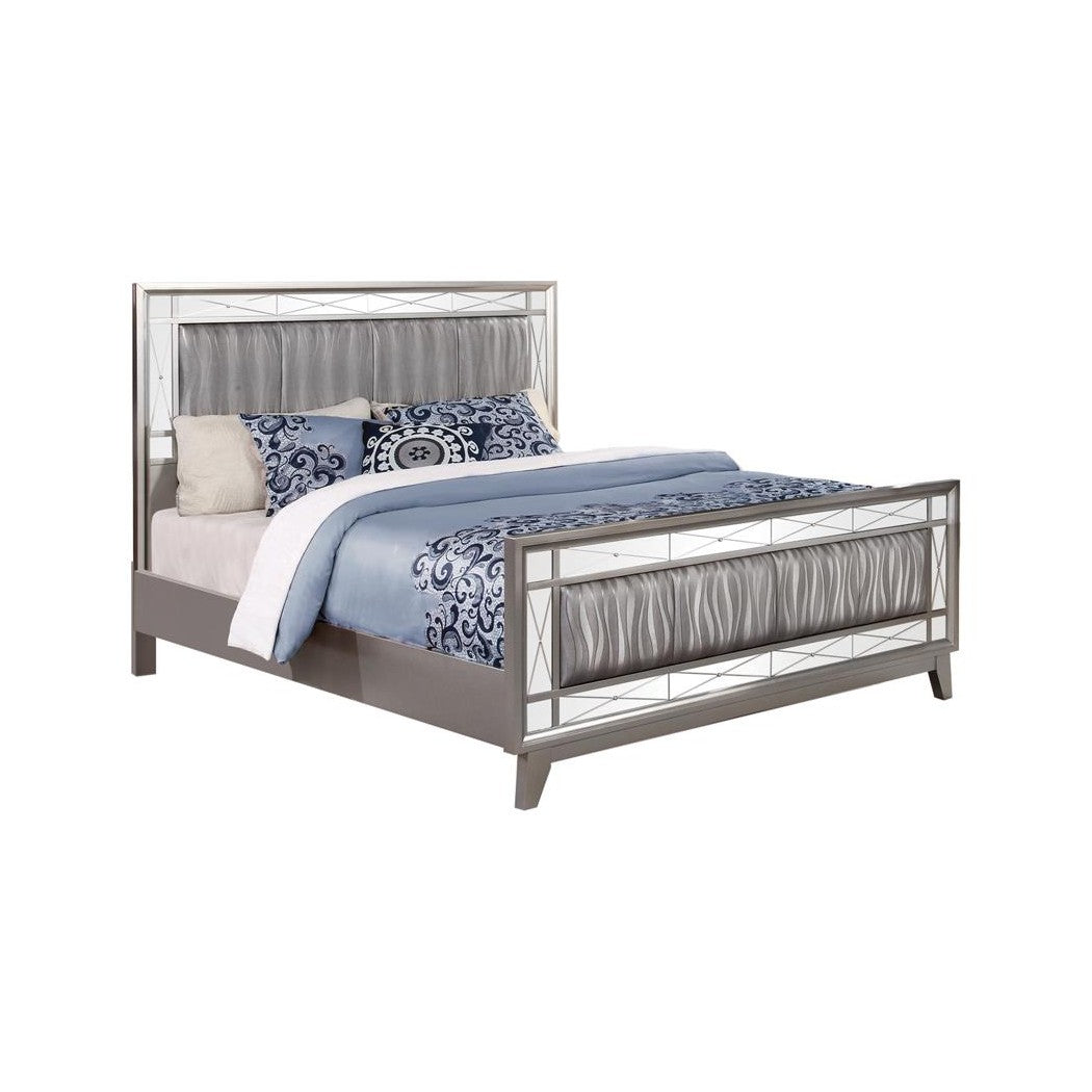 Leighton Full Panel Bed with Mirrored Accents Mercury Metallic 204921F