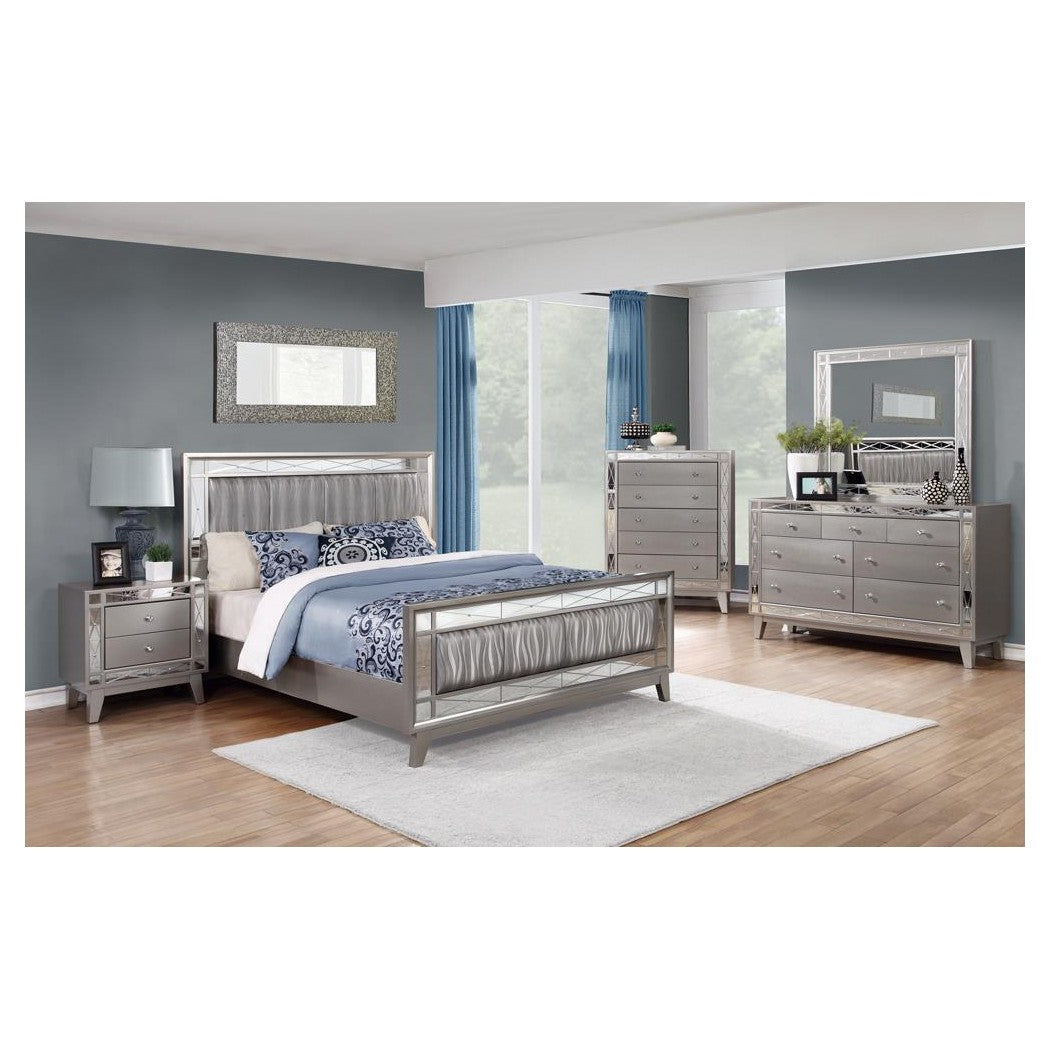 Leighton Full Panel Bed with Mirrored Accents Mercury Metallic 204921F