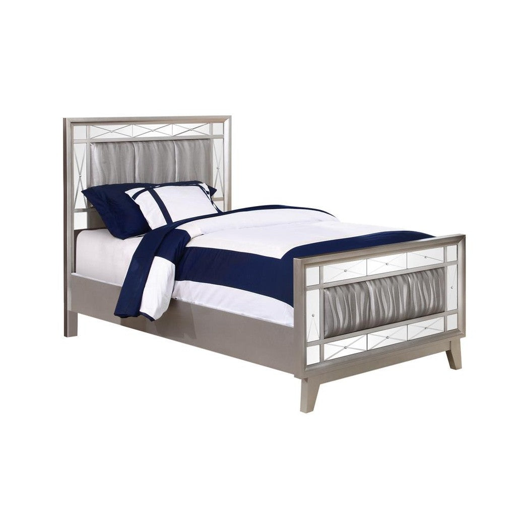 Leighton Twin Panel Bed with Mirrored Accents Mercury Metallic 204921T