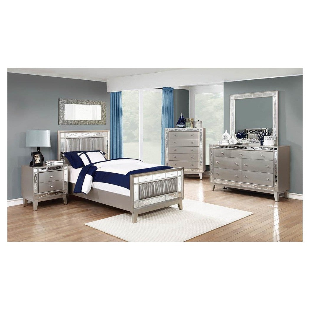 Leighton Twin Panel Bed with Mirrored Accents Mercury Metallic 204921T