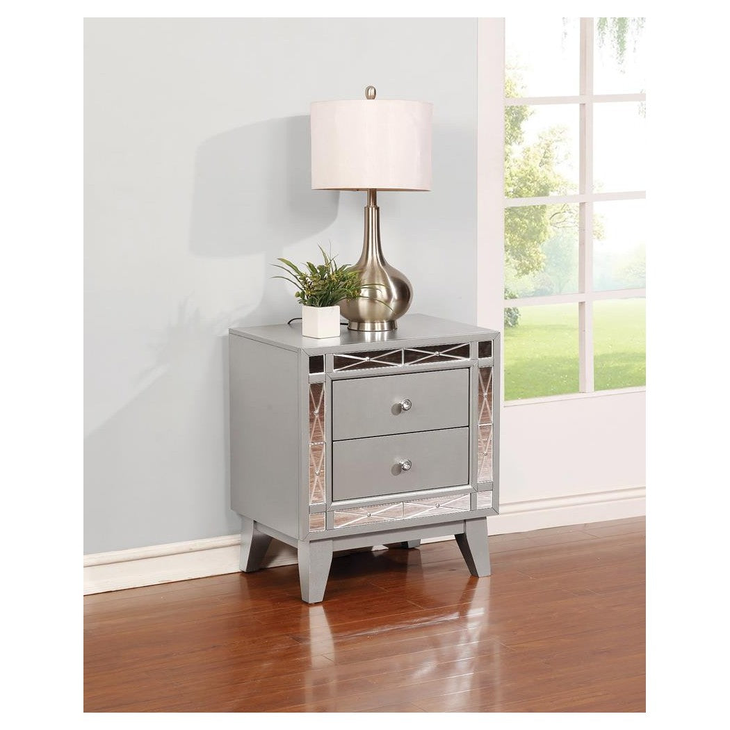 Leighton 2-drawer Nightstand Metallic Mercury 204922