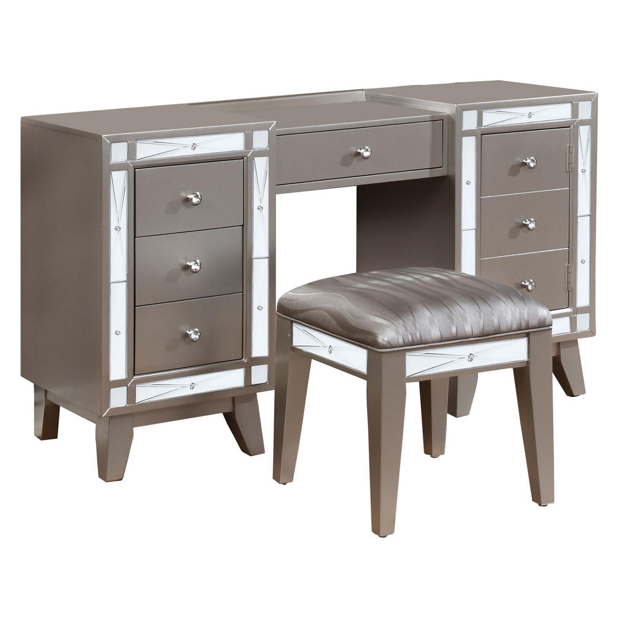 Leighton Vanity Desk and Stool Metallic Mercury 204927