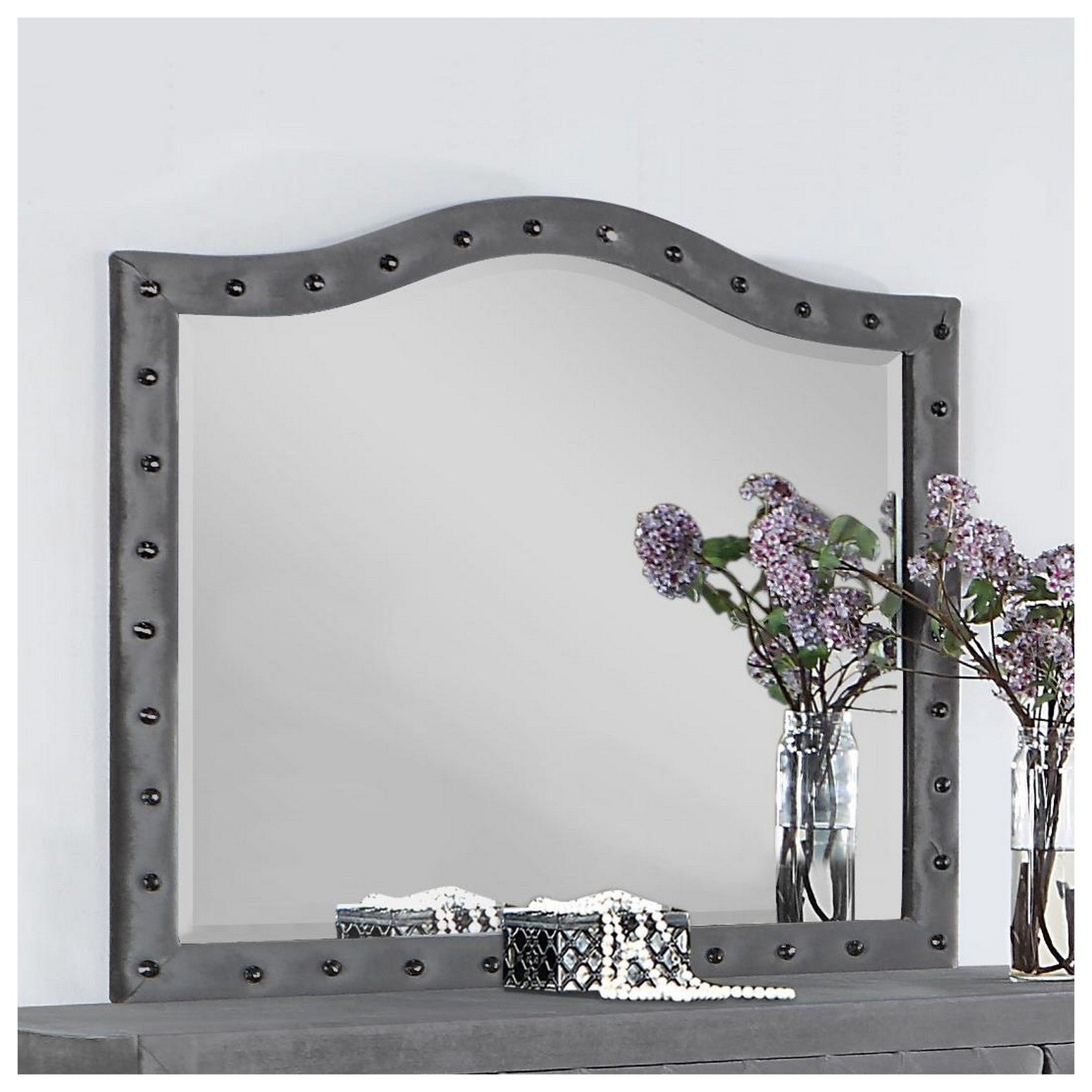 Deanna Button Tufted Mirror Grey 205104