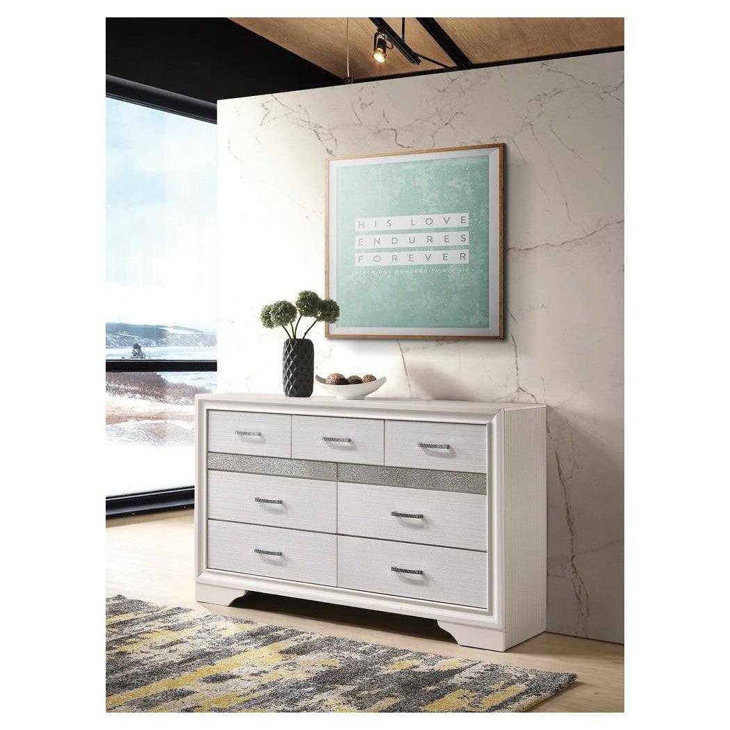 Miranda 7-drawer Dresser White and Rhinestone 205113