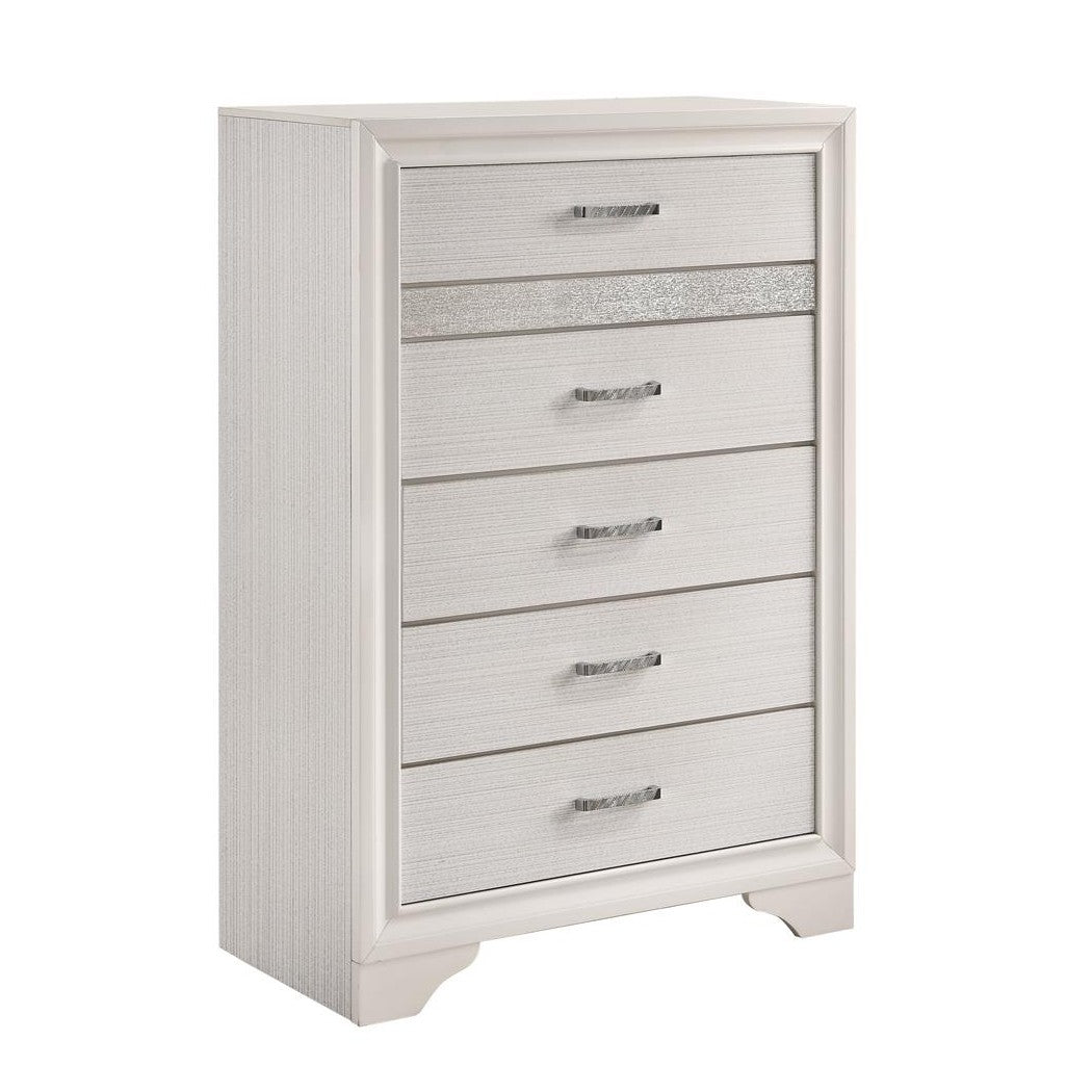 Miranda 5-drawer Chest White and Rhinestone 205115