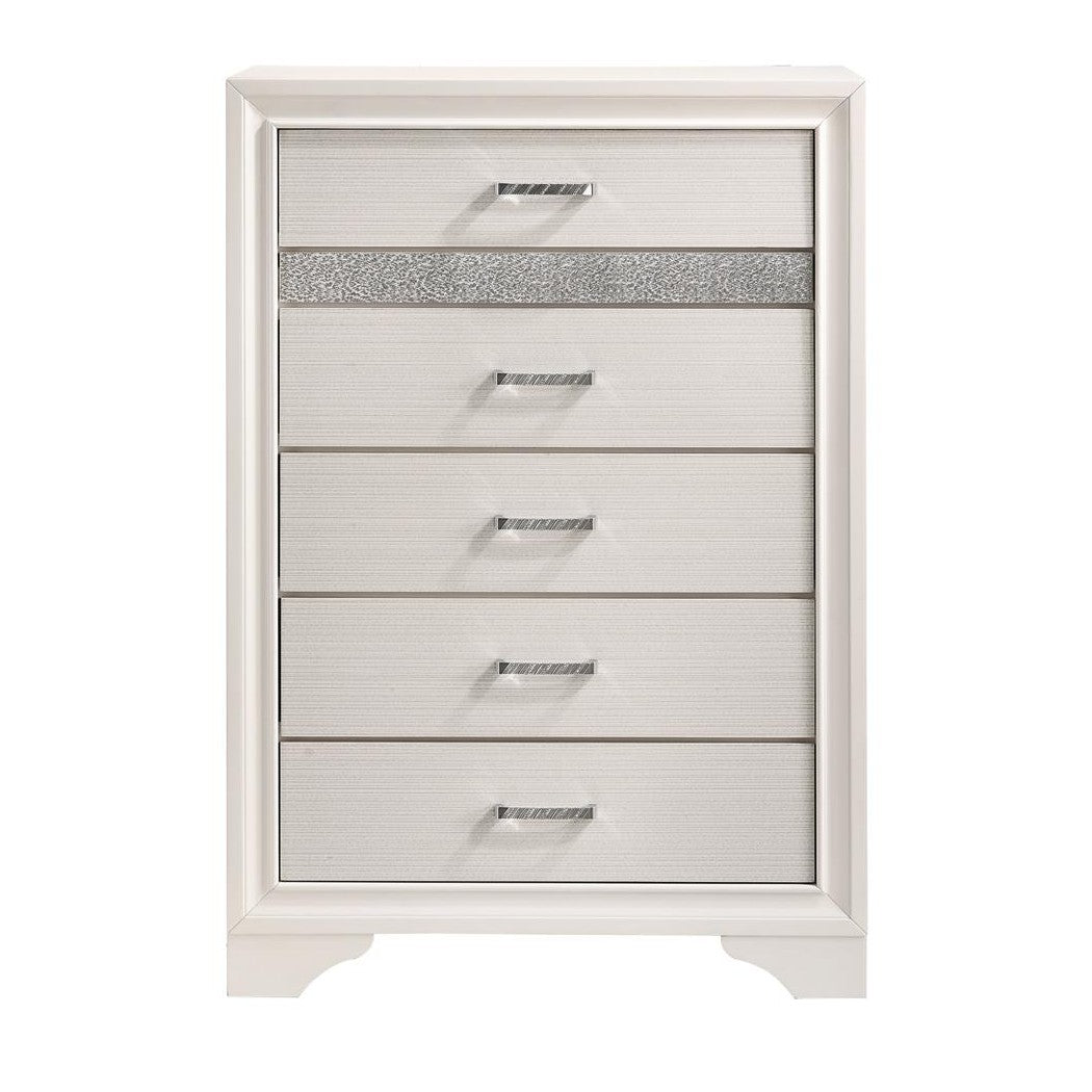 Miranda 5-drawer Chest White and Rhinestone 205115