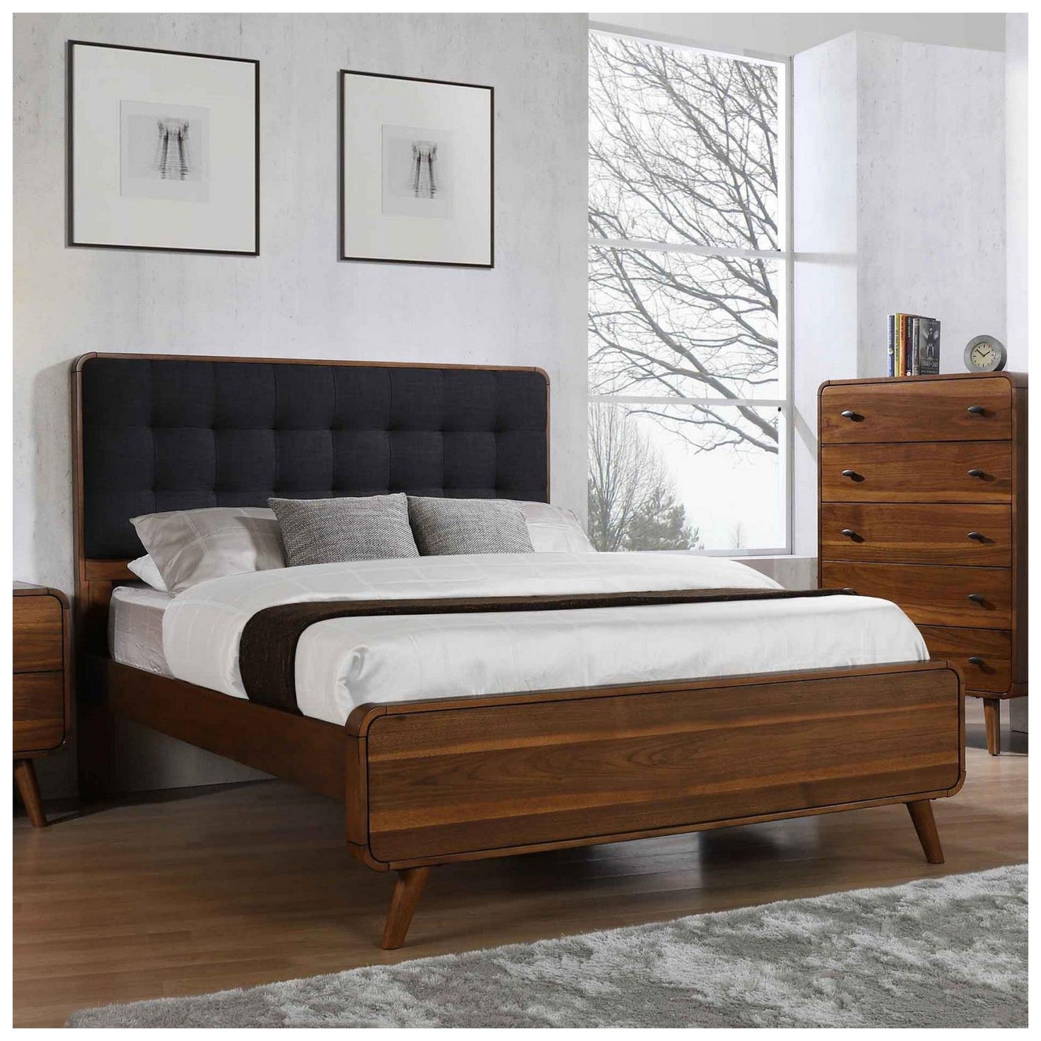 Robyn Queen Bed with Upholstered Headboard Dark Walnut 205131Q