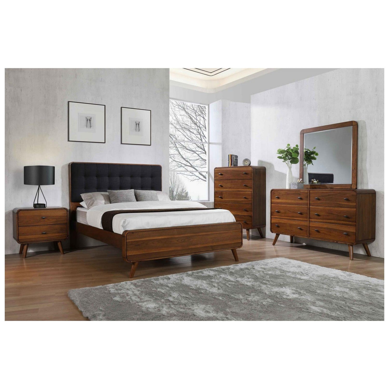 Robyn Queen Bed with Upholstered Headboard Dark Walnut 205131Q