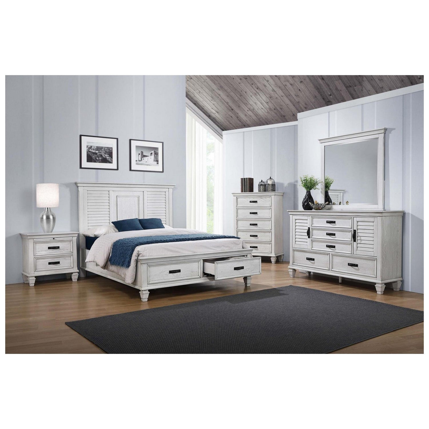 Franco Eastern King Storage Bed Antique White 205330KE