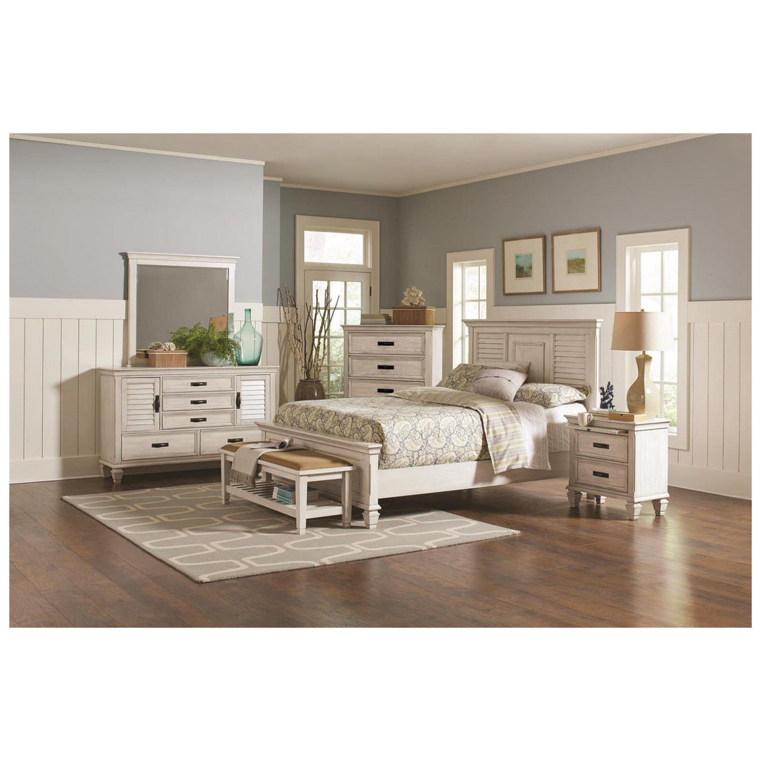 Franco California King Panel Bed Antique White 205331KW