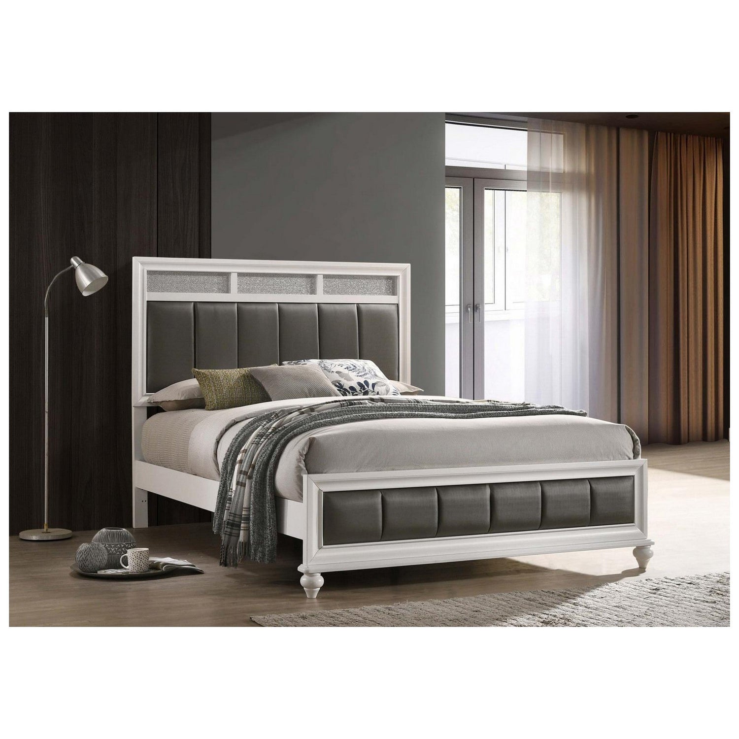 Barzini Eastern King Upholstered Panel Bed White 205891KE