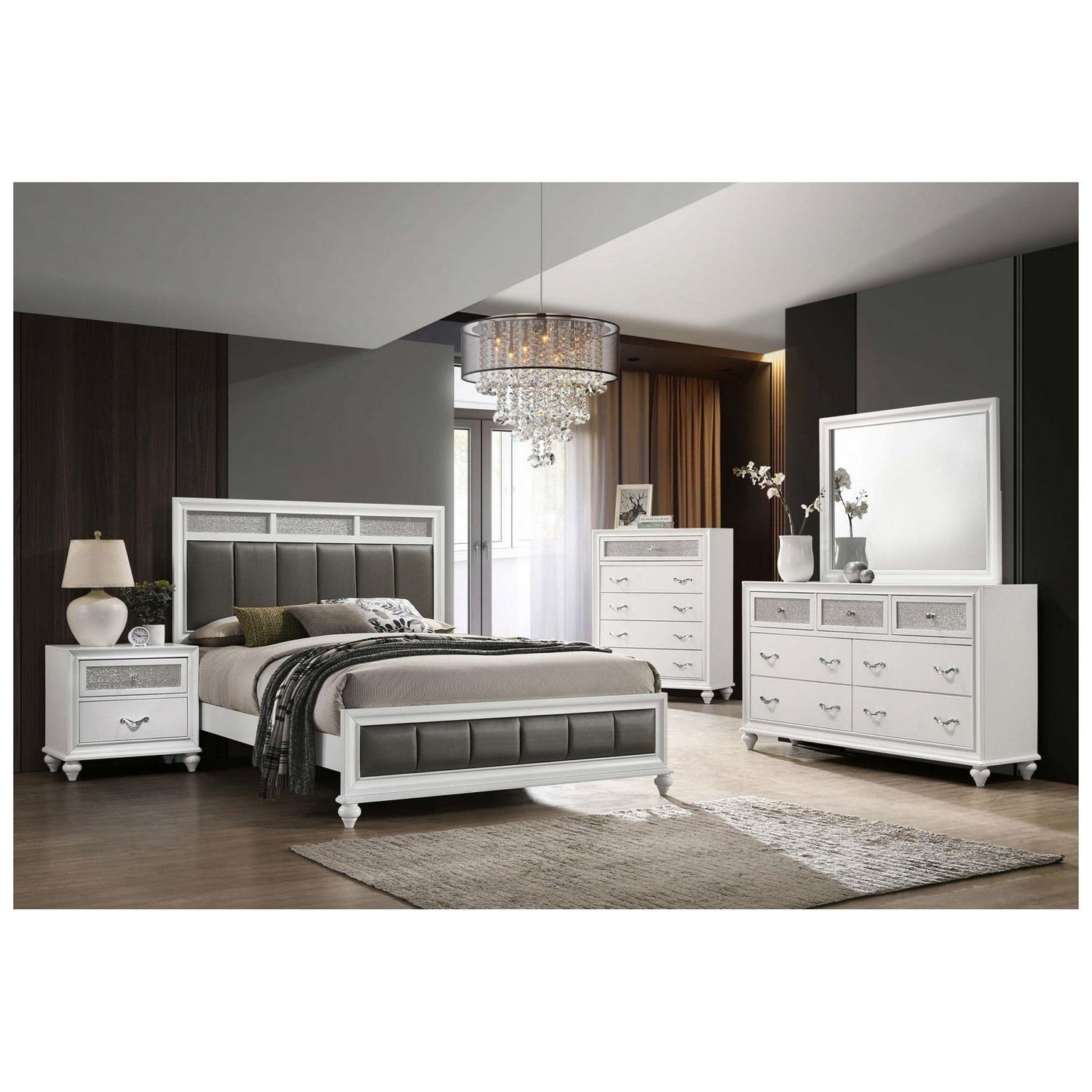 Barzini Eastern King Upholstered Panel Bed White 205891KE