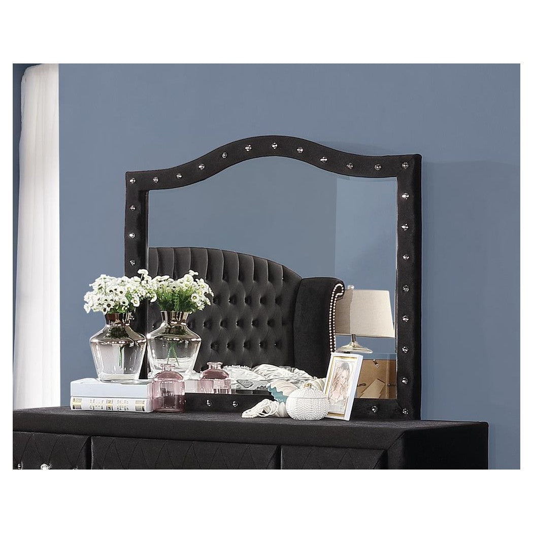 Deanna Button Tufted Mirror Black 206104