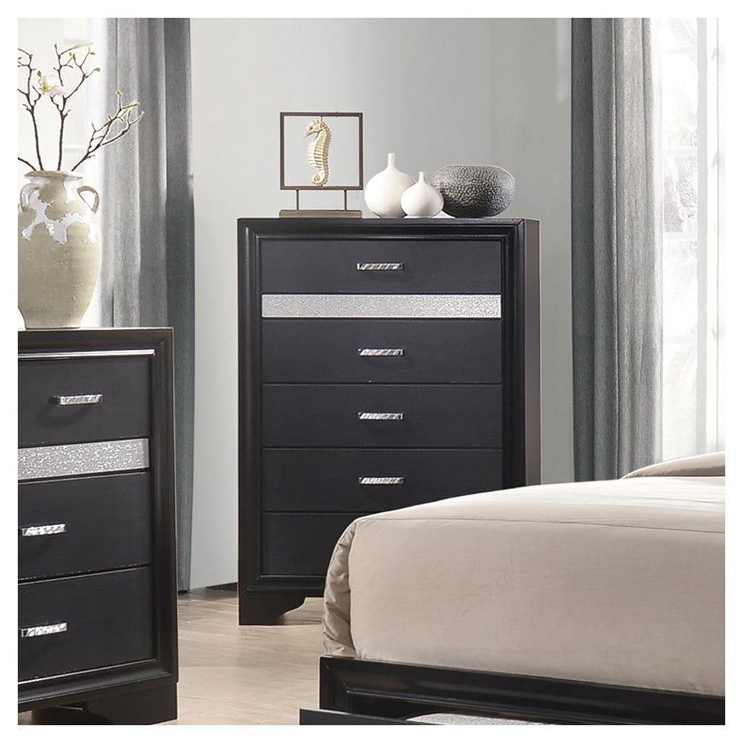 Miranda 5-drawer Chest Black and Rhinestone 206365