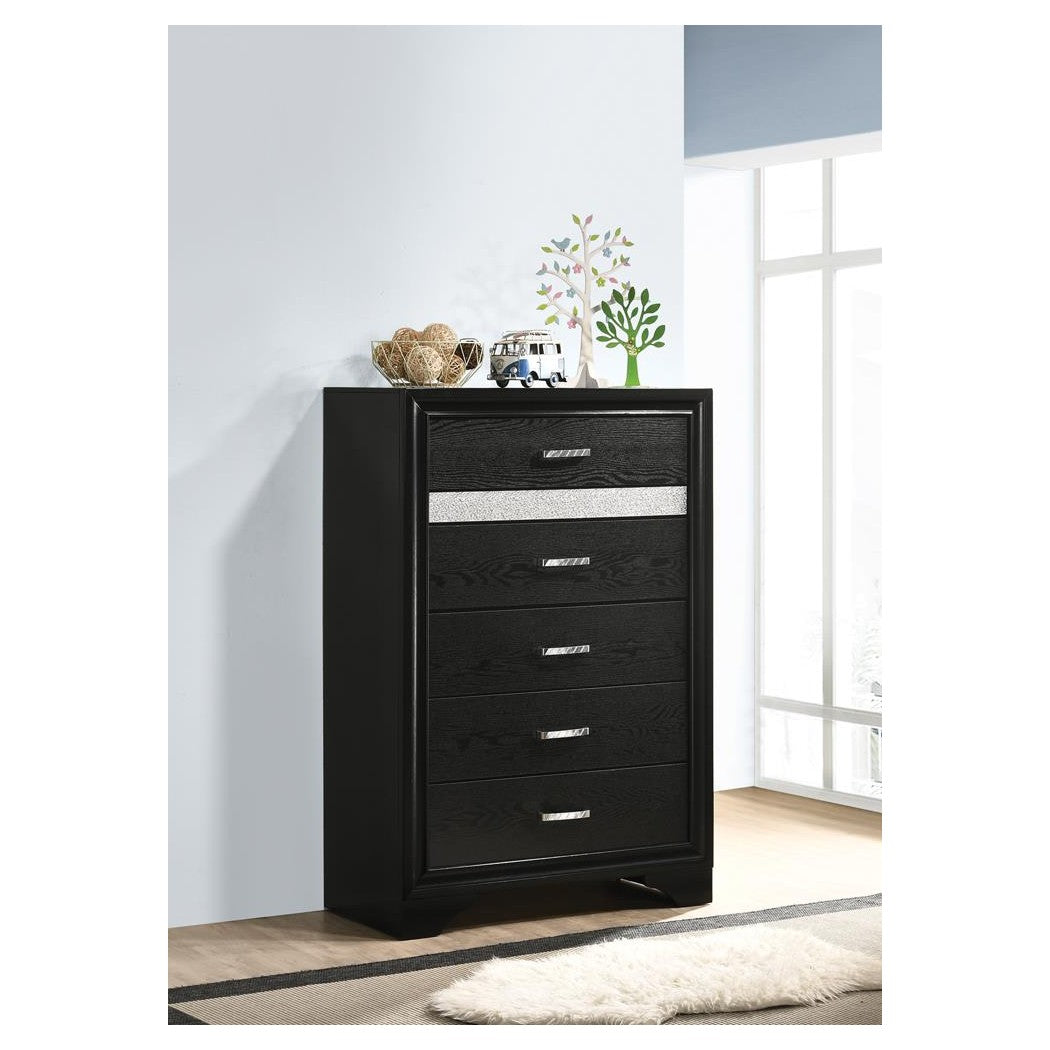 Miranda 5-drawer Chest Black and Rhinestone 206365