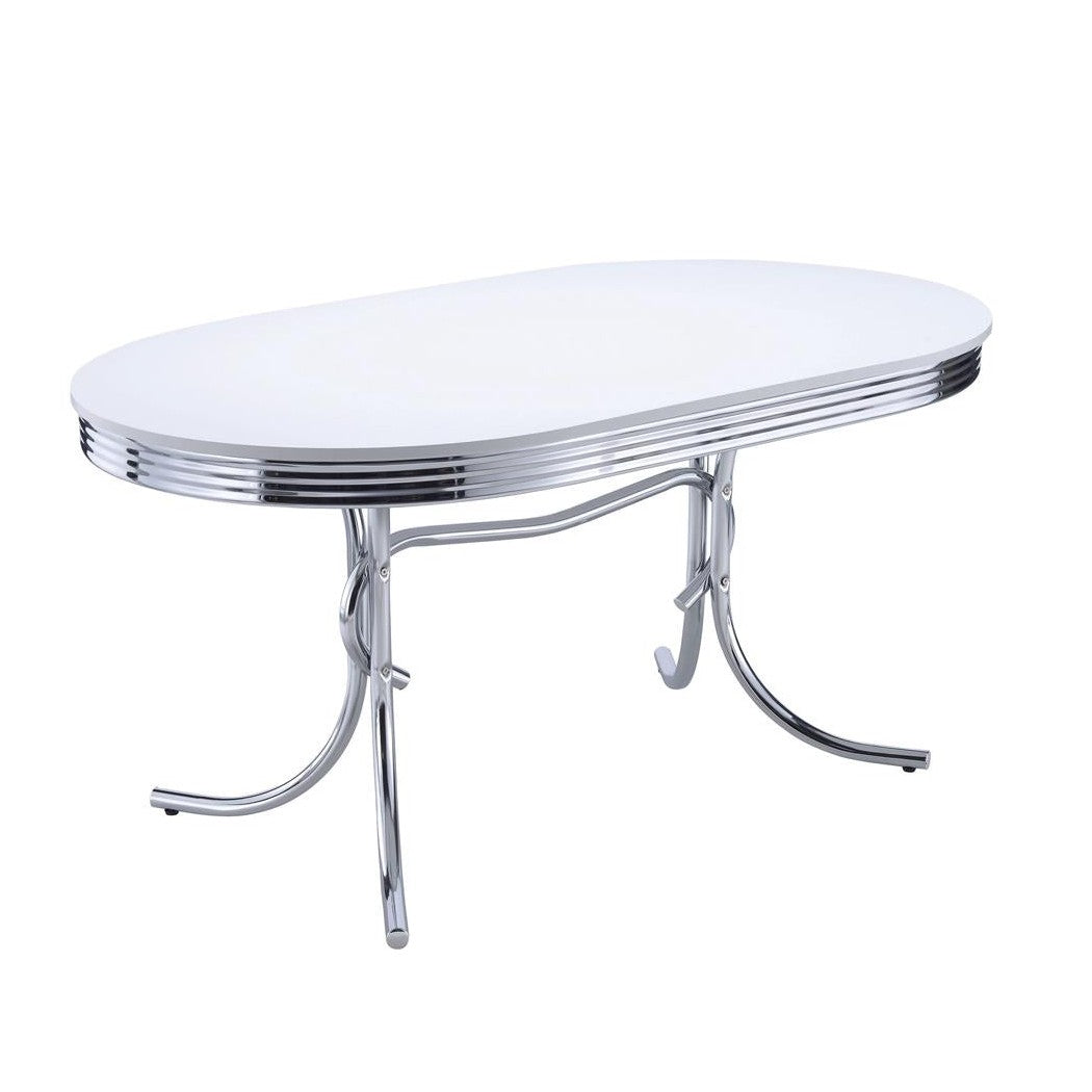 Retro Oval Dining Table Glossy White and Chrome 2065