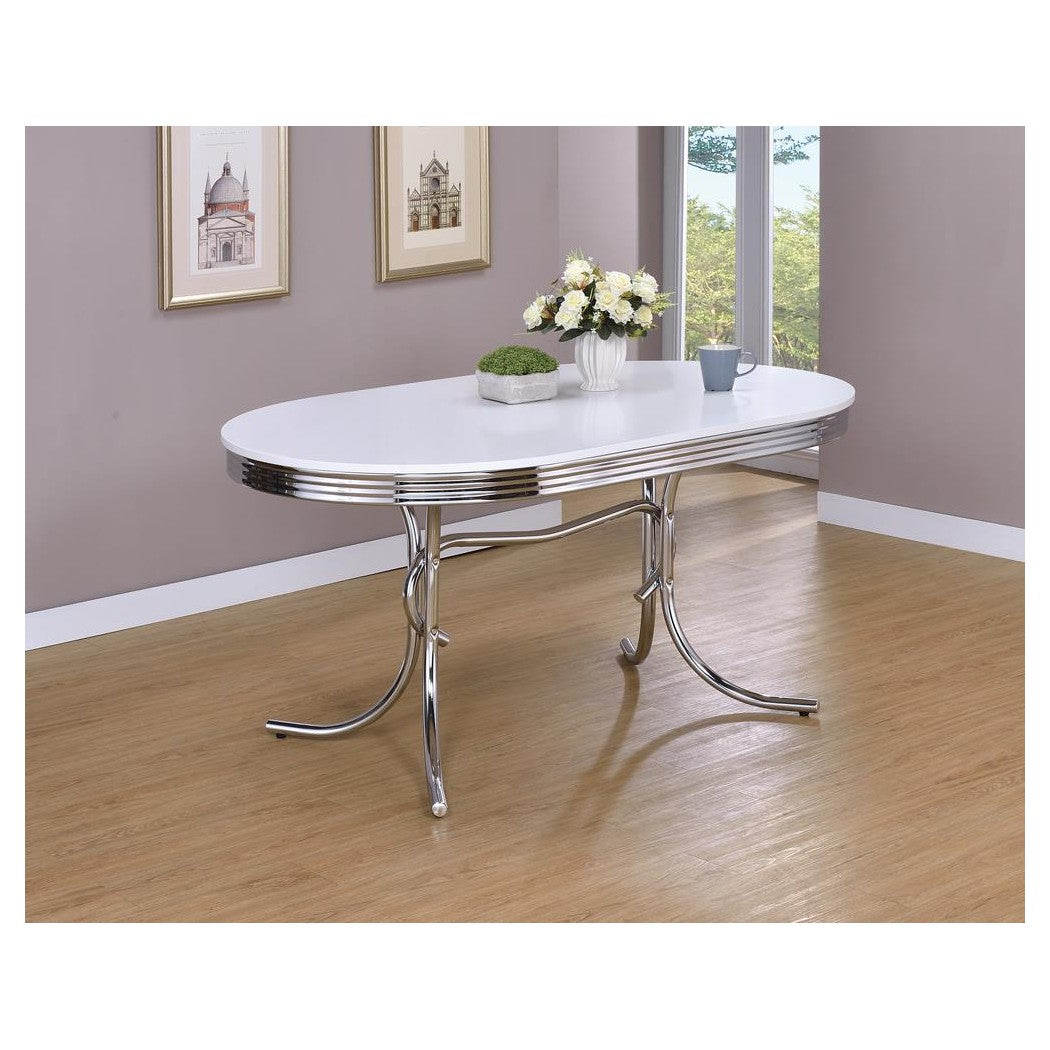 Retro Oval Dining Table Glossy White and Chrome 2065