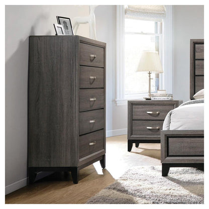 Watson 5-drawer Chest Grey Oak and Black 212425