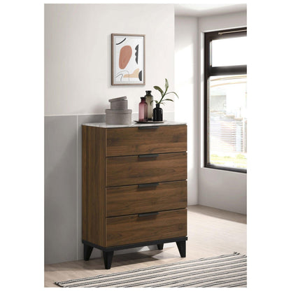 Mays 4-drawer Chest Walnut Brown with Faux Marble Top 215965