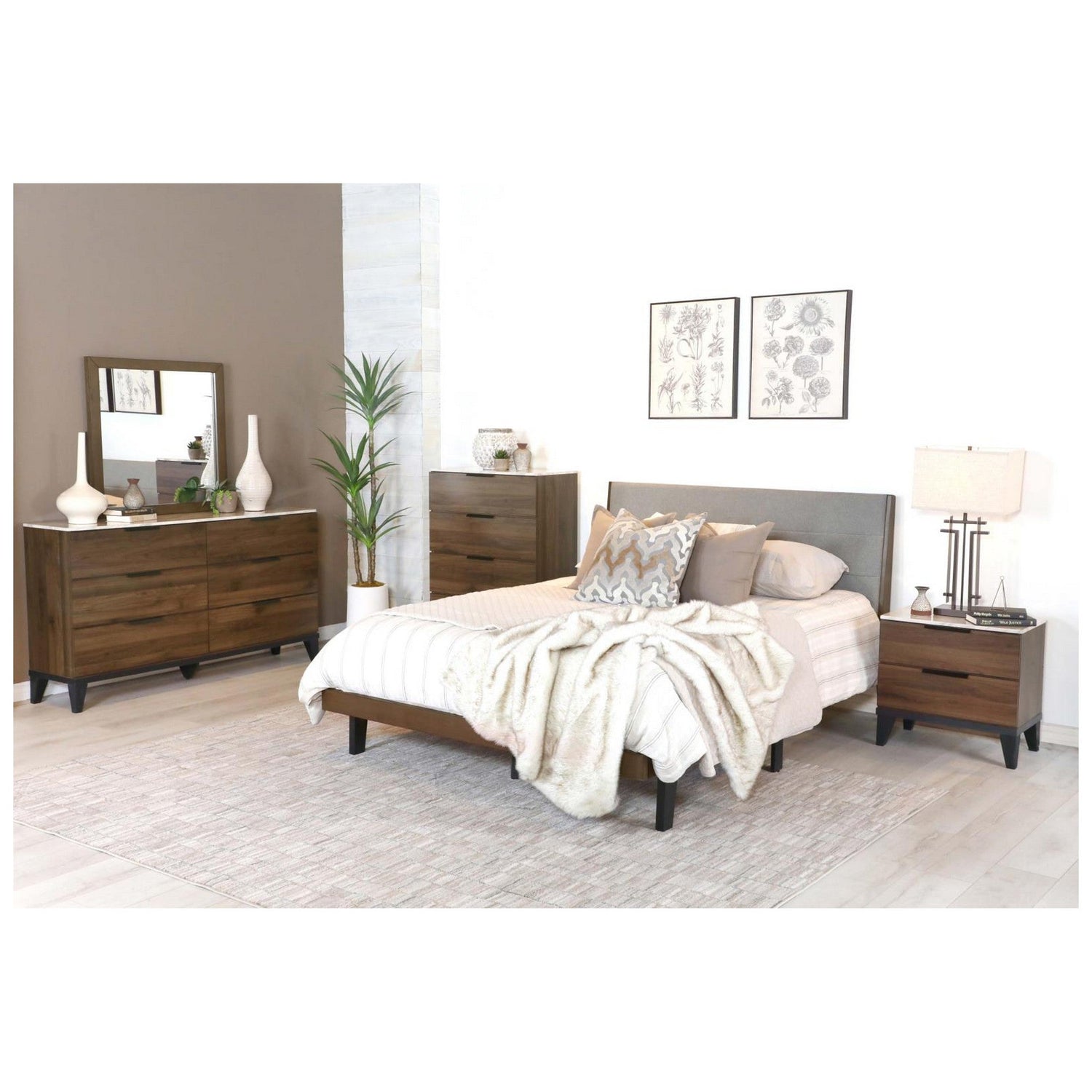 Mays 4-drawer Chest Walnut Brown with Faux Marble Top 215965