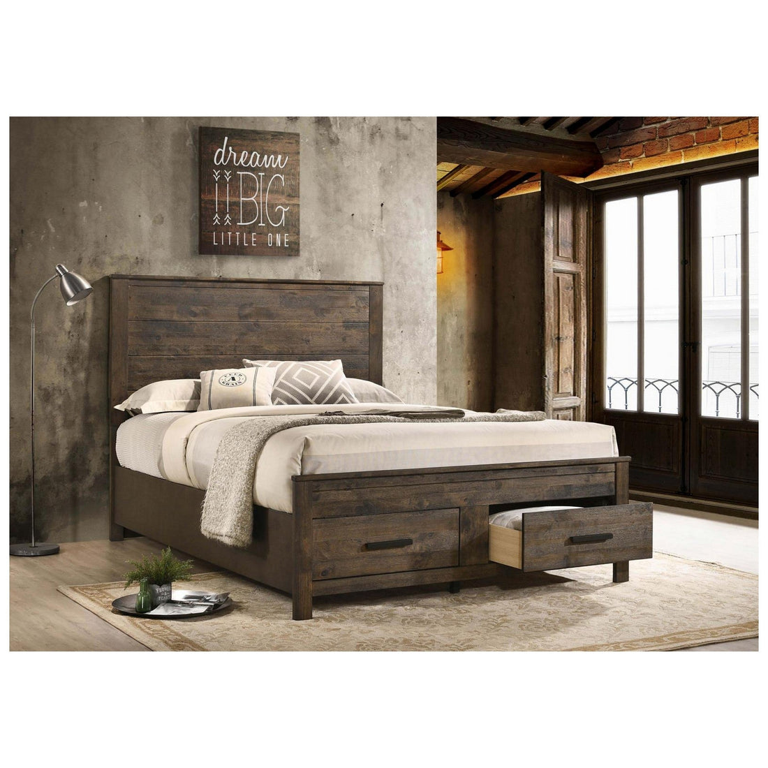 Woodmont Eastern King Storage Bed Rustic Golden Brown 222631KE