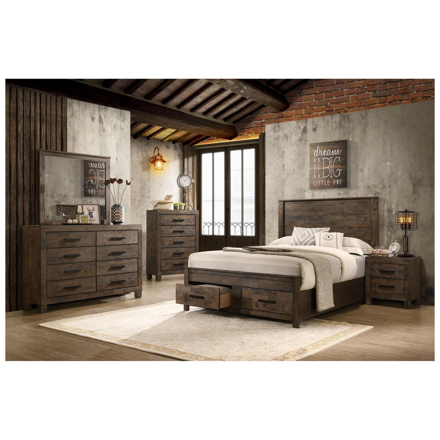 Woodmont Eastern King Storage Bed Rustic Golden Brown 222631KE