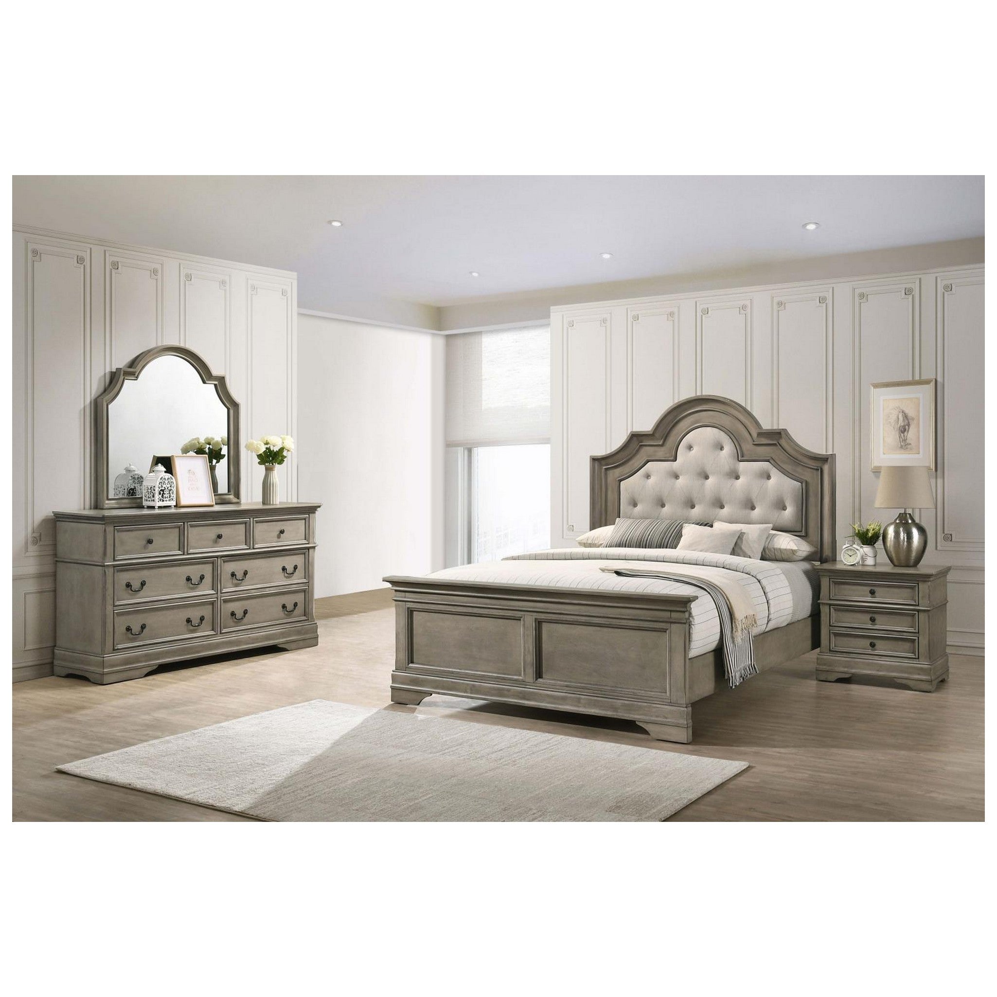 Manchester Bedroom Set with Upholstered Arched Headboard Wheat 222891KE-S4