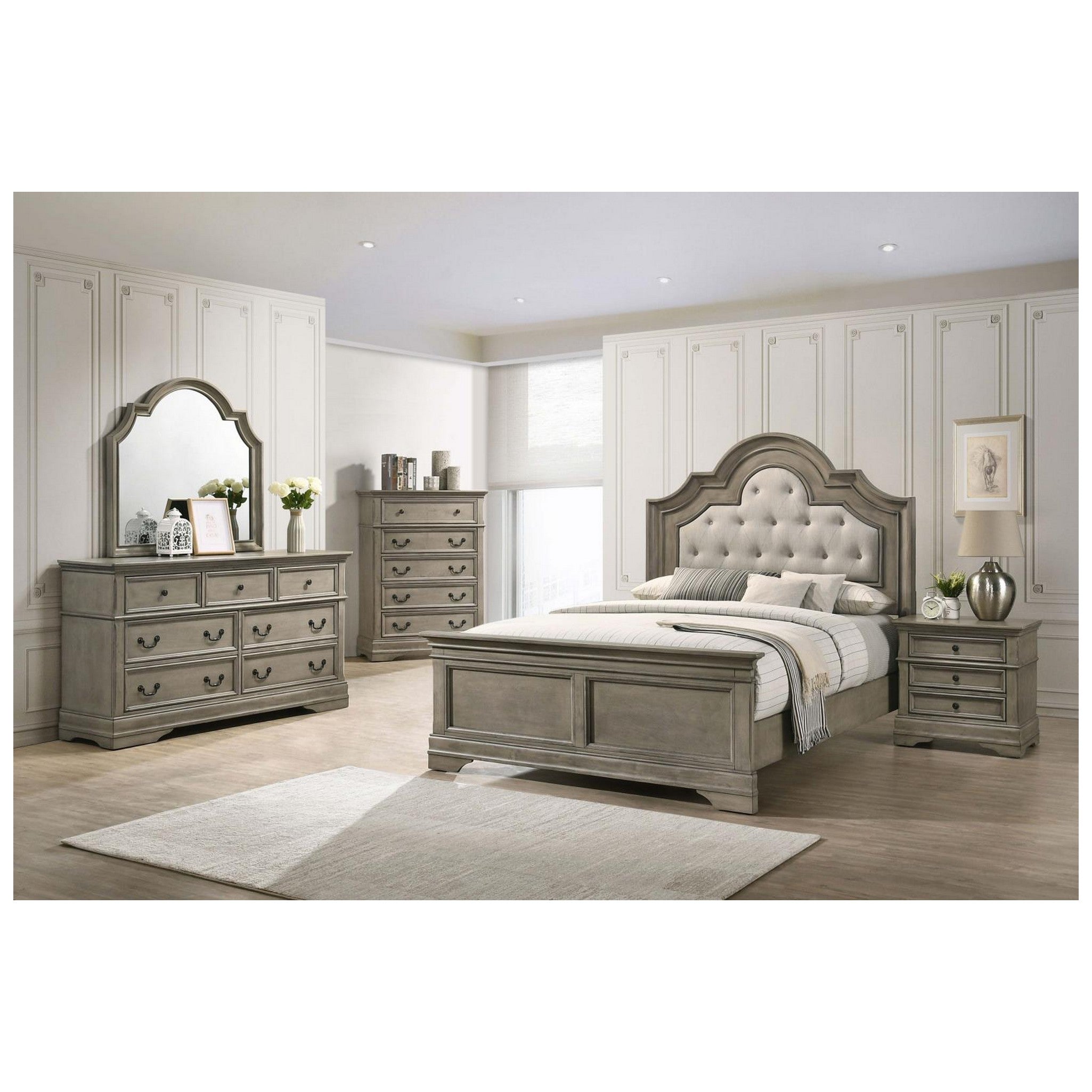 Manchester Bedroom Set with Upholstered Arched Headboard Wheat 222891KW-S5