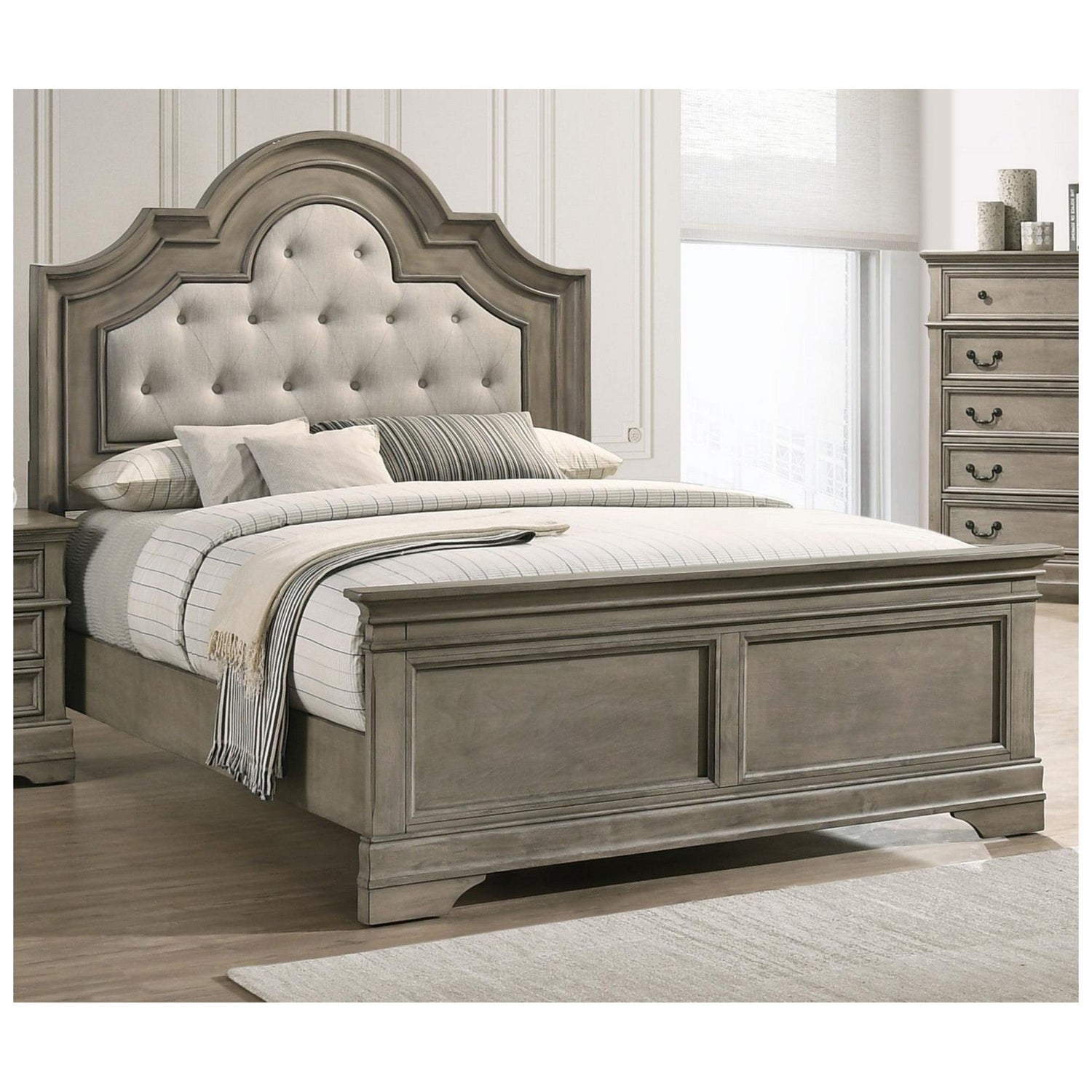 Manchester Bed with Upholstered Arched Headboard Beige and Wheat 222891KW