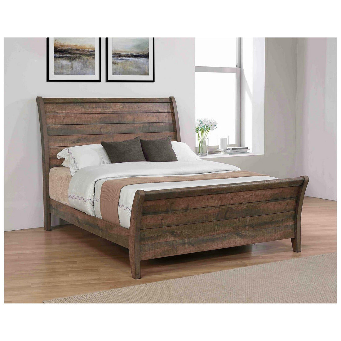 Frederick Eastern King Sleigh Panel Bed Weathered Oak 222961KE