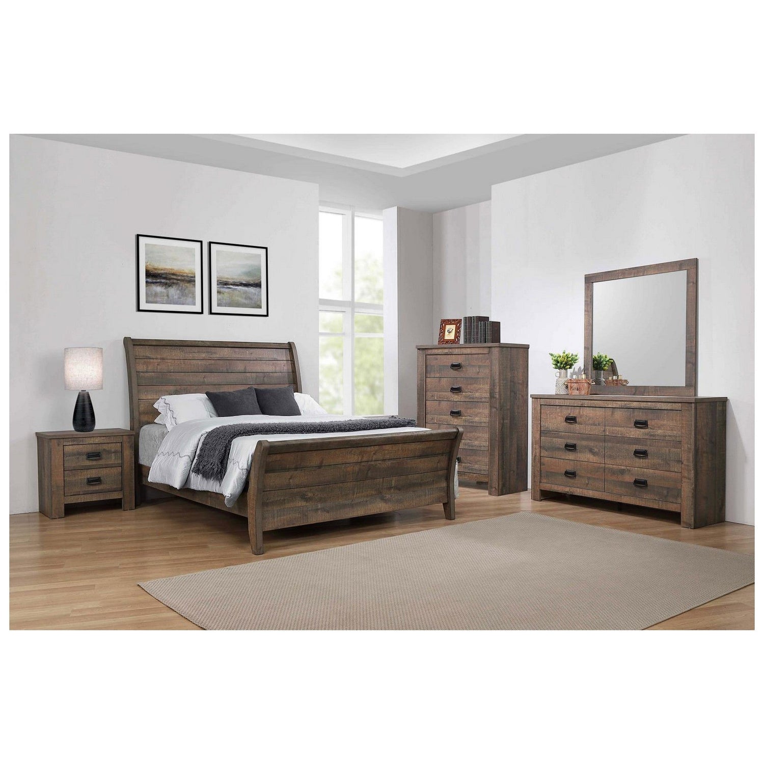 Frederick Eastern King Sleigh Panel Bed Weathered Oak 222961KE