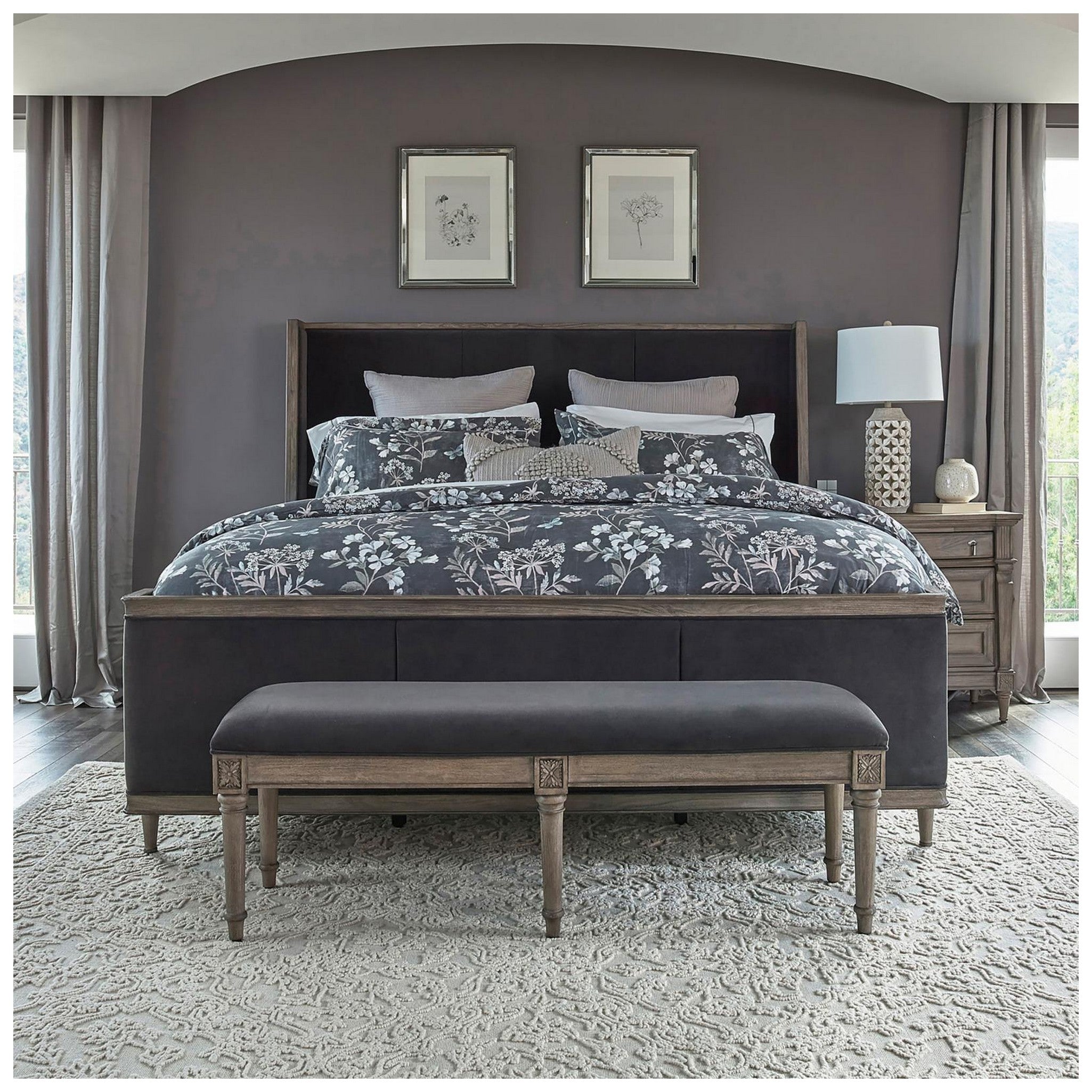 Alderwood Queen Upholstered Panel Bed Charcoal Grey 223121Q