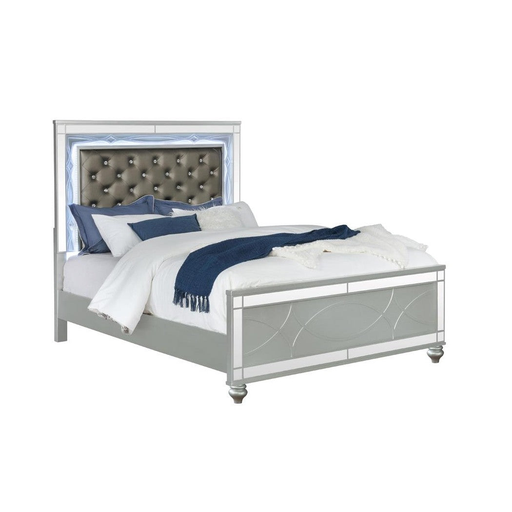 Gunnison Eastern King Panel Bed with LED Lighting Silver Metallic 223211KE