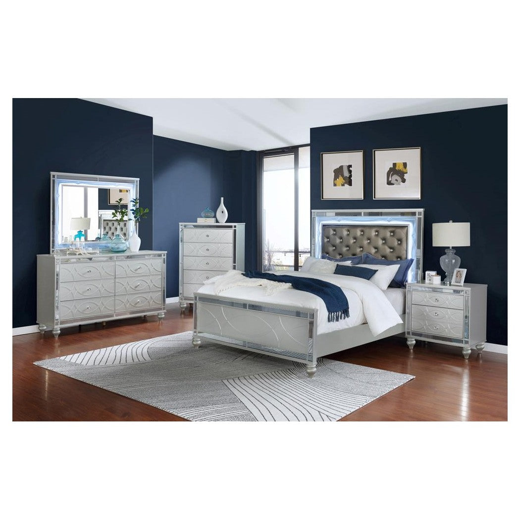 Gunnison Eastern King Panel Bed with LED Lighting Silver Metallic 223211KE