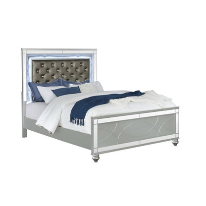 Gunnison Queen Panel Bed with LED Lighting Silver Metallic 223211Q