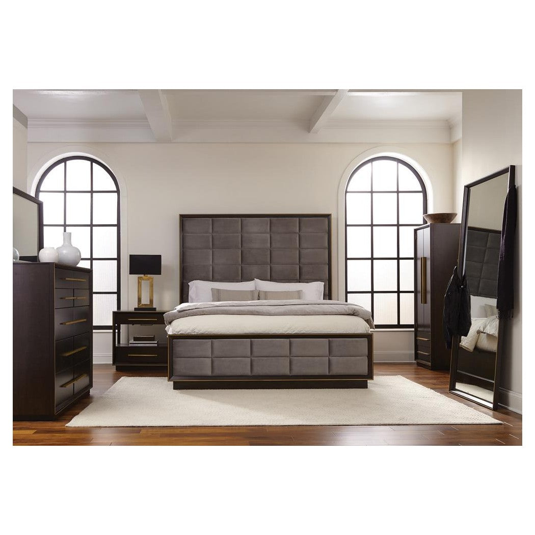 Durango Eastern King Upholstered Bed Smoked Peppercorn and Grey 223261KE