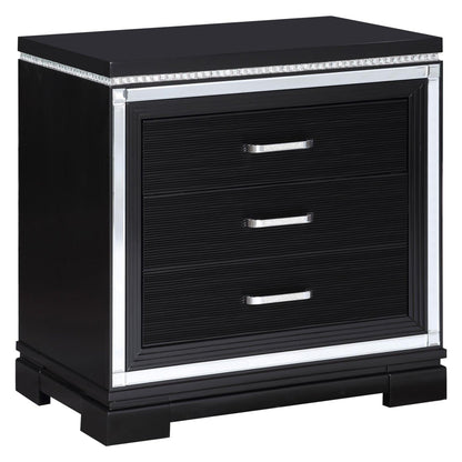 Eleanor Rectangular 3-drawer Nightstand Silver and Black 223362