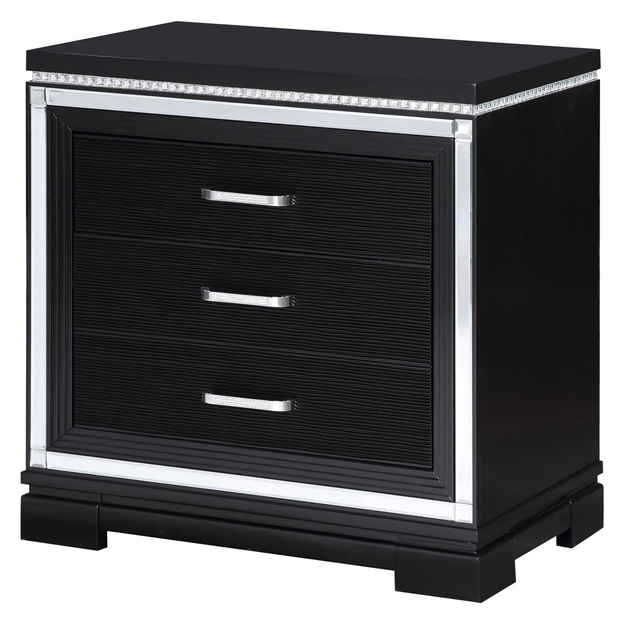 Eleanor Rectangular 3-drawer Nightstand Silver and Black 223362