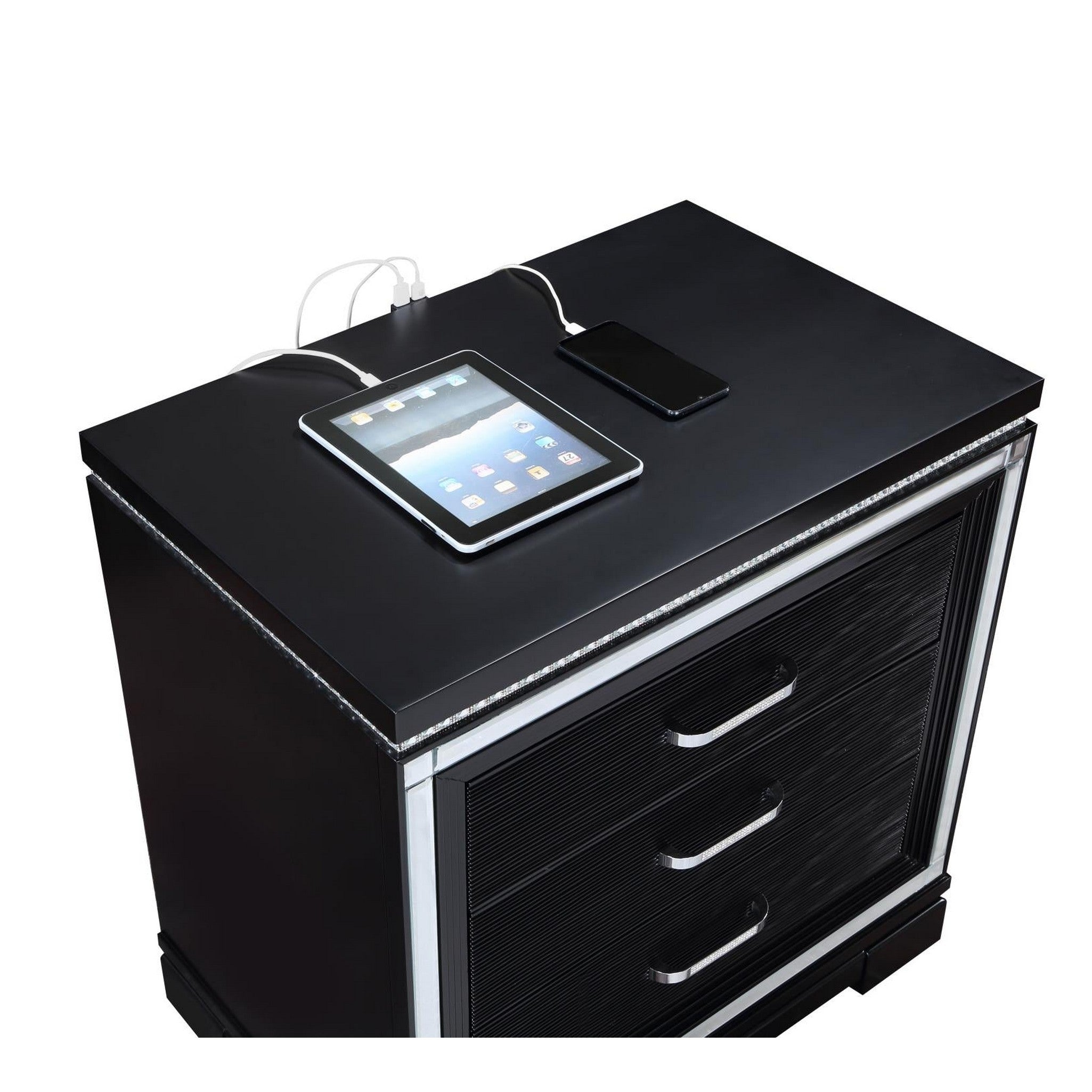 Eleanor Rectangular 3-drawer Nightstand Silver and Black 223362